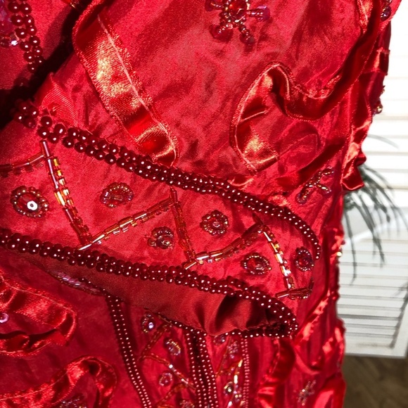 Roaman's Vintage Red Silk Beaded Sequin Rhinestone Blazer 2X - Picture 7 of 16